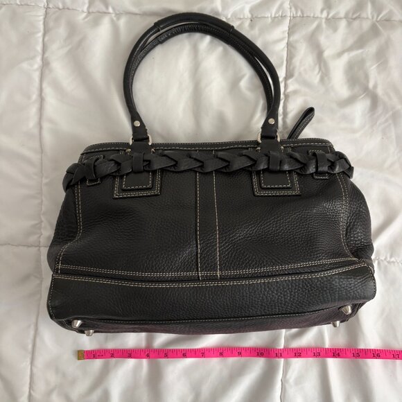 COACH Hampton Black Pebbled Leather Shoulder Bag Braided Trim Tassel - Picture 8 of 10